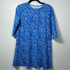 Vineyard Vines 3/4 Sleeve Dress L Blue White Nautical Mini EUC